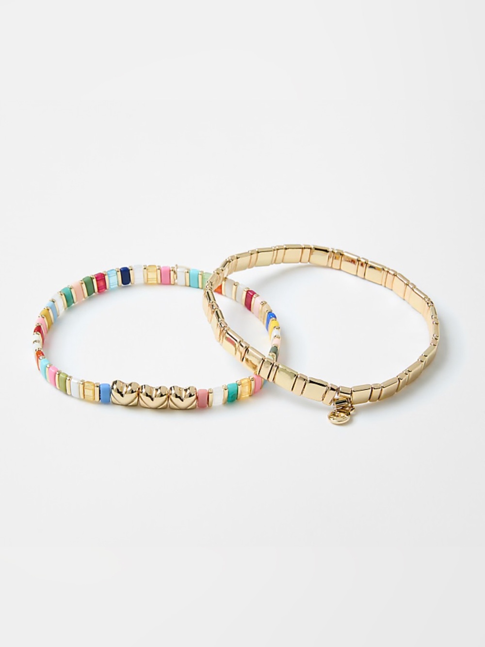 LOFT Gold and Pastel Multicolor Heart Chicklet Bracelet Duo